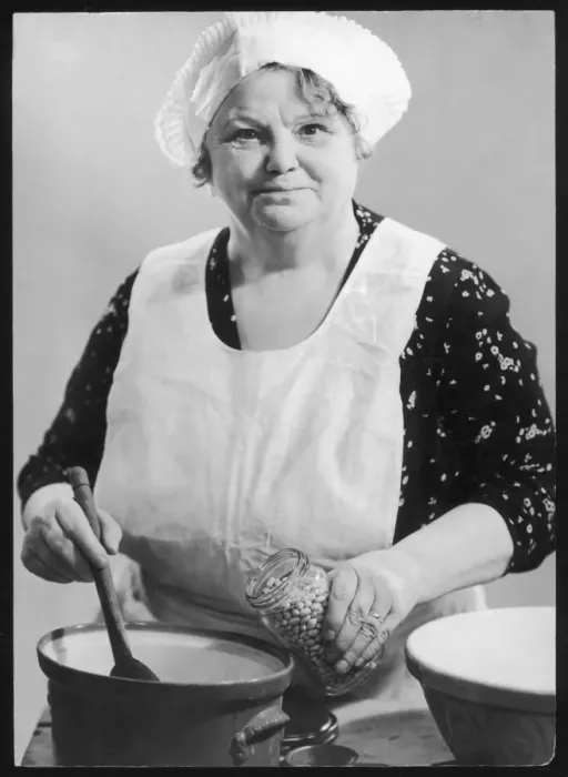 Framed Print : Portly Woman Adds Beans Framed Print : Portly Woman Adds Beans