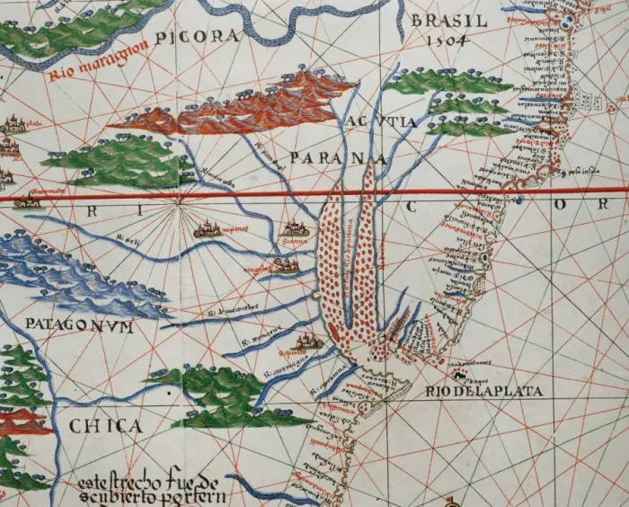 Framed Print : Portolan atlas by Joan Martines (1556-1590). Detail South Framed Print : Portolan atlas by Joan Martines (1556-1590). Detail South