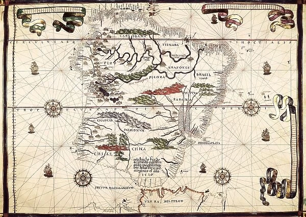 Portolan chart, 1587. Map of South America. Made