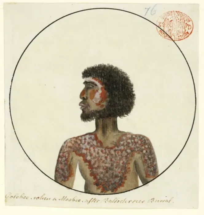 Framed Print : Portrait of an Aboriginal man named Colebee, decorated for a Framed Print : Portrait of an Aboriginal man named Colebee, decorated for a