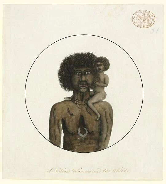 Portrait of an Aboriginal woman carrying a child on her shou