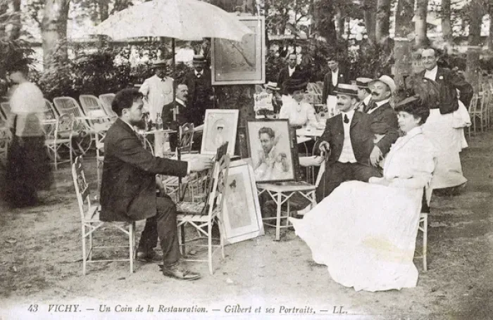 Framed Print : Portrait Artist Gilbert at work at Vichy Framed Print : Portrait Artist Gilbert at work at Vichy