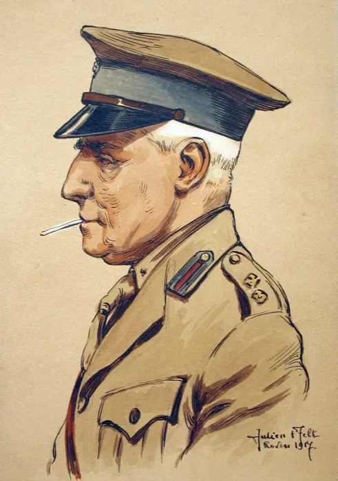 Framed Print : Portrait of a British Army Staff Officer smoking a cigarette Framed Print : Portrait of a British Army Staff Officer smoking a cigarette