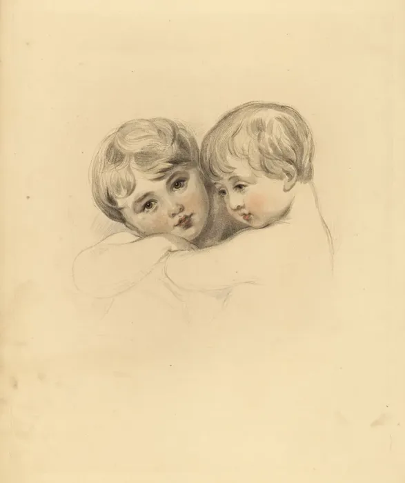 Framed Print : Portrait of the Calmeady children in an embrace Framed Print : Portrait of the Calmeady children in an embrace