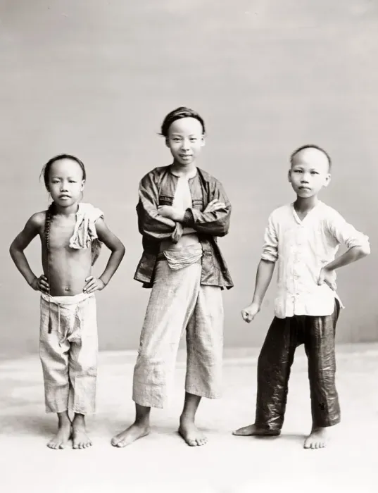 Framed Print : Portrait of three Chinese boys in a studio setting, China, c. 1900 Framed Print : Portrait of three Chinese boys in a studio setting, China, c. 1900