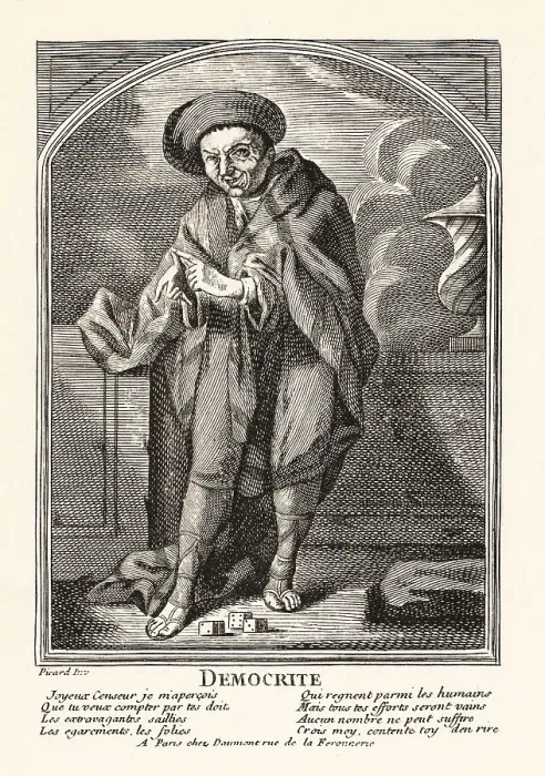 Framed Print : Portrait of Democritus with dice at his feet, 18th century Framed Print : Portrait of Democritus with dice at his feet, 18th century