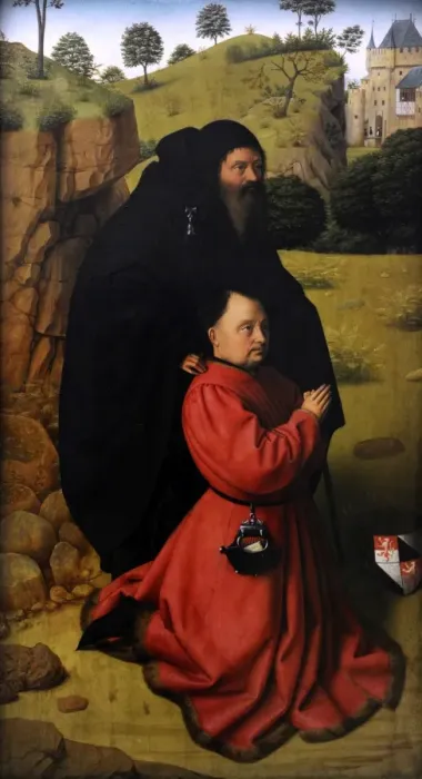Framed Print : Portrait of a Donor in Scarlet and St. Anthony, c. 1450, by P Framed Print : Portrait of a Donor in Scarlet and St. Anthony, c. 1450, by P
