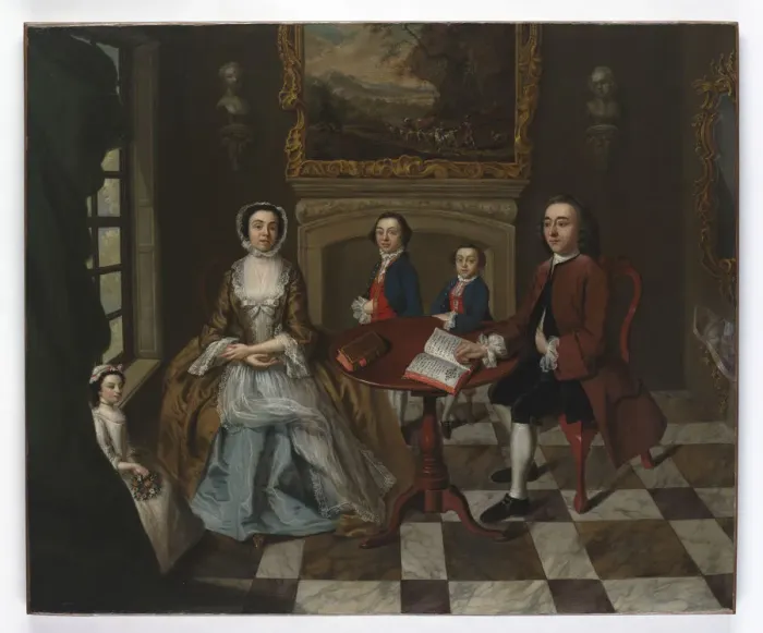 Framed Print : Portrait of a family in an interior, thought to be the Roube Framed Print : Portrait of a family in an interior, thought to be the Roube