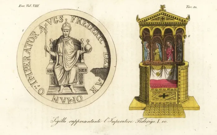 Framed Print : Portrait of Frederick I, Holy Roman Emperor, from his seal Framed Print : Portrait of Frederick I, Holy Roman Emperor, from his seal