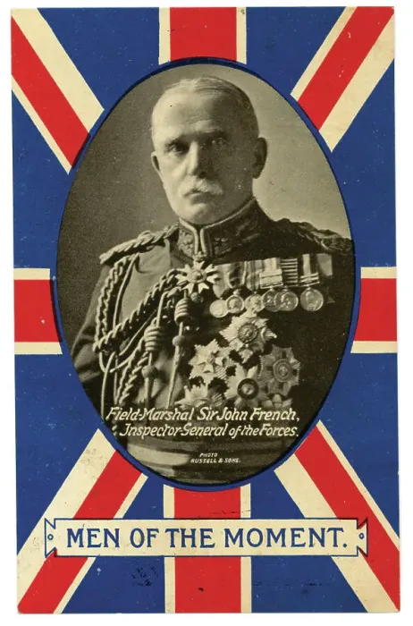 Framed Print : Portrait of General Sir John French against a Union flag Framed Print : Portrait of General Sir John French against a Union flag