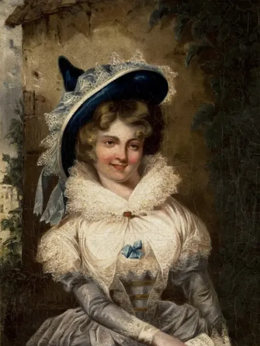 Framed Print : Portrait of a Lady with a Large Pointed Hat Framed Print : Portrait of a Lady with a Large Pointed Hat