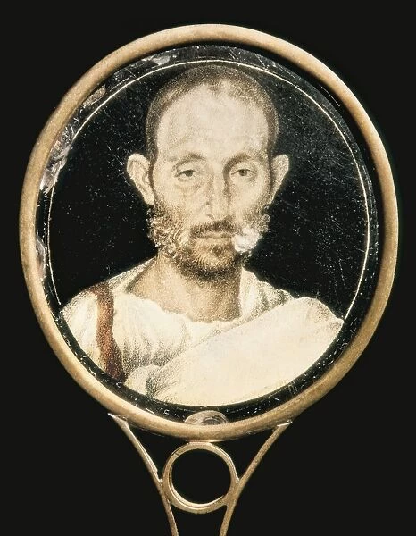 Portrait of a man on glass. Roman art. Glass