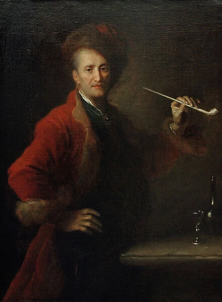 Portrait of man in Polish costume, a pipe in hand, 1726