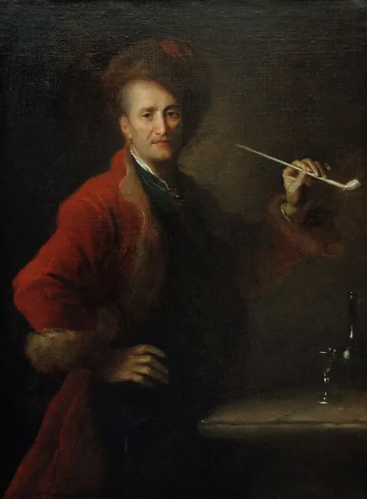 Framed Print : Portrait of man in Polish costume, a pipe in hand, 1726 Framed Print : Portrait of man in Polish costume, a pipe in hand, 1726