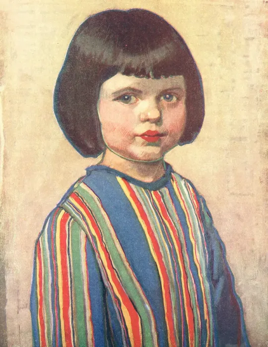 Framed Print : Ethel. A portrait oil painting of Ethel, a young girl wearing a very colourful Framed Print : Ethel. A portrait oil painting of Ethel, a young girl wearing a very colourful