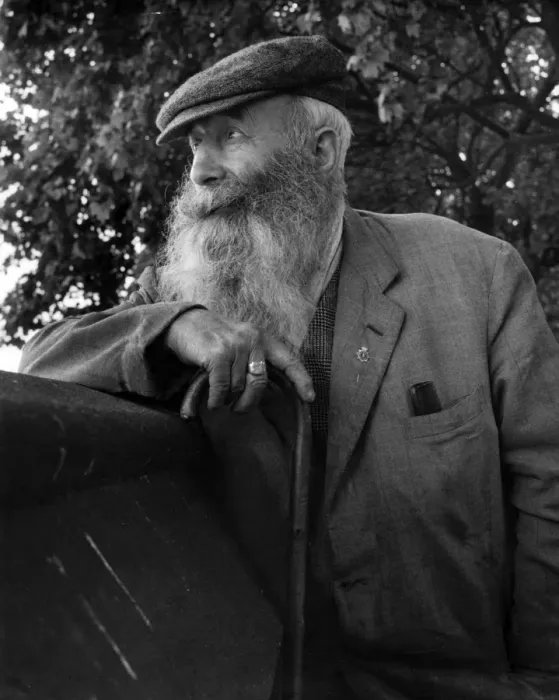 Framed Print : Portrait of an old man with beard and walking stick Framed Print : Portrait of an old man with beard and walking stick