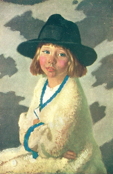 Kit. A portrait painting of Kit, a young girl with blushing cheeks, wearing a black hat