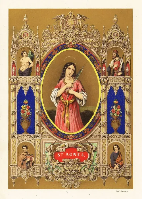 Framed Print : Portrait of Saint Agnes of Rome, virgin martyr, with halo and pa Framed Print : Portrait of Saint Agnes of Rome, virgin martyr, with halo and pa