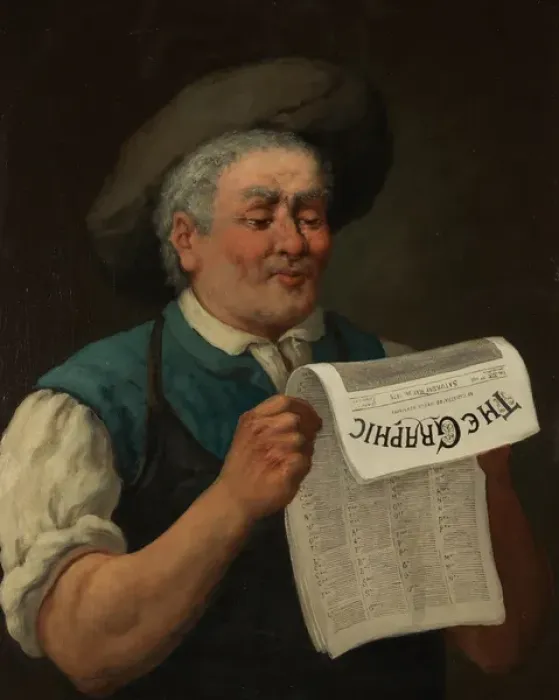 Framed Print : Portrait of a working class man reading The Graphic Framed Print : Portrait of a working class man reading The Graphic
