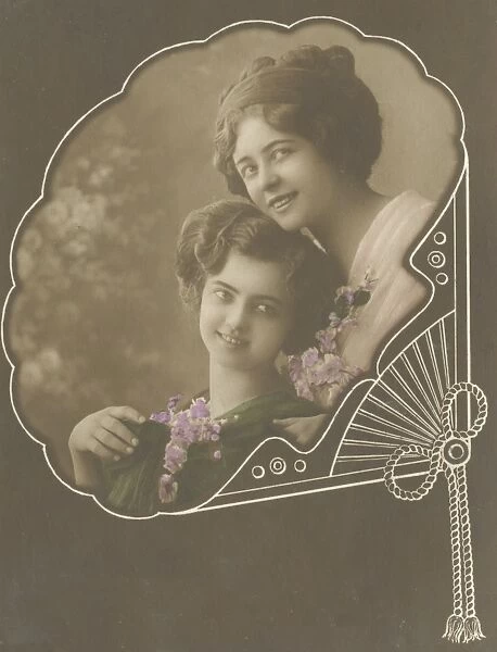 Portrait of two young women in a fan motif