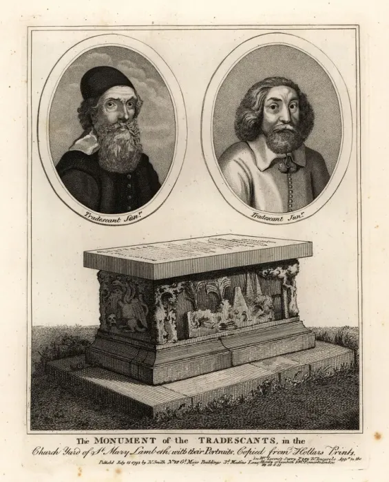 Framed Print : Portraits and grave monument of the Tradescants Framed Print : Portraits and grave monument of the Tradescants