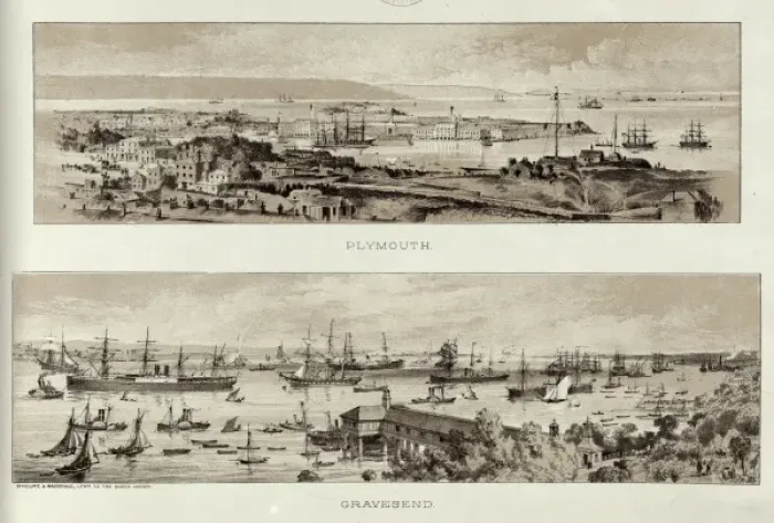 Framed Print : The ports of Plymouth and Gravesend Framed Print : The ports of Plymouth and Gravesend