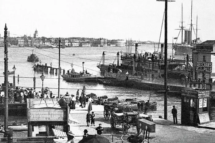 Framed Print : Portsmouth Harbour and Floating Bridge early 1900s Framed Print : Portsmouth Harbour and Floating Bridge early 1900s