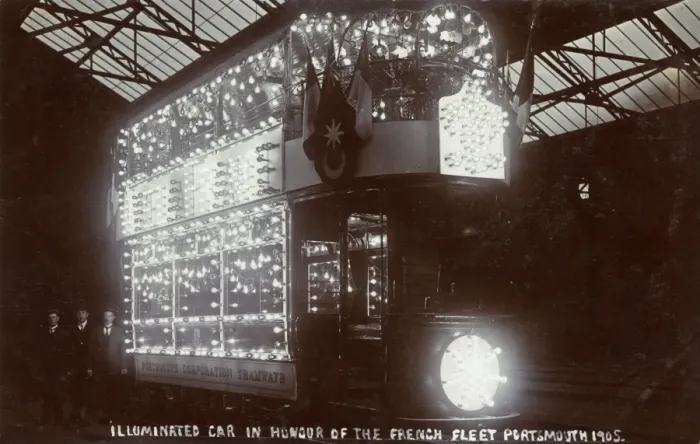 Framed Print : Portsmouth - Illuminated Tram Car to celebrate French Fleet Framed Print : Portsmouth - Illuminated Tram Car to celebrate French Fleet