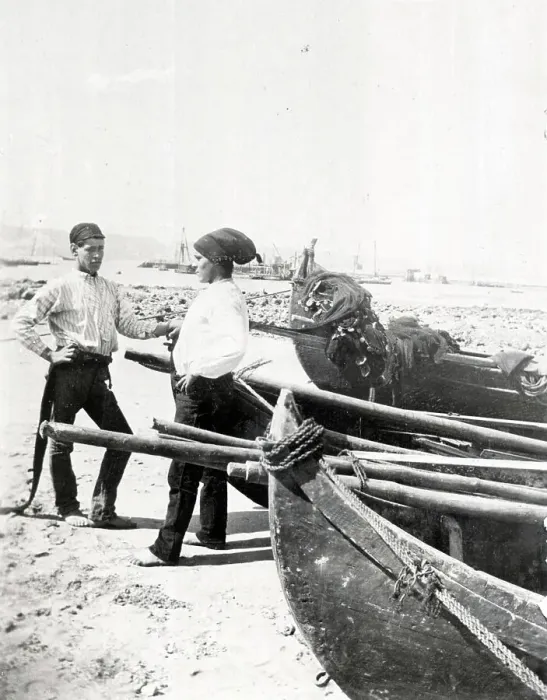 Framed Print : Portuguese fishermen near Lisbon, Portugal
