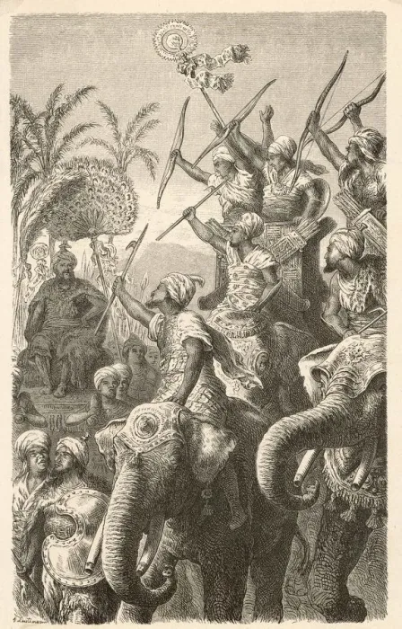 Framed Print : PORUS GATHERS ELEPHANTS