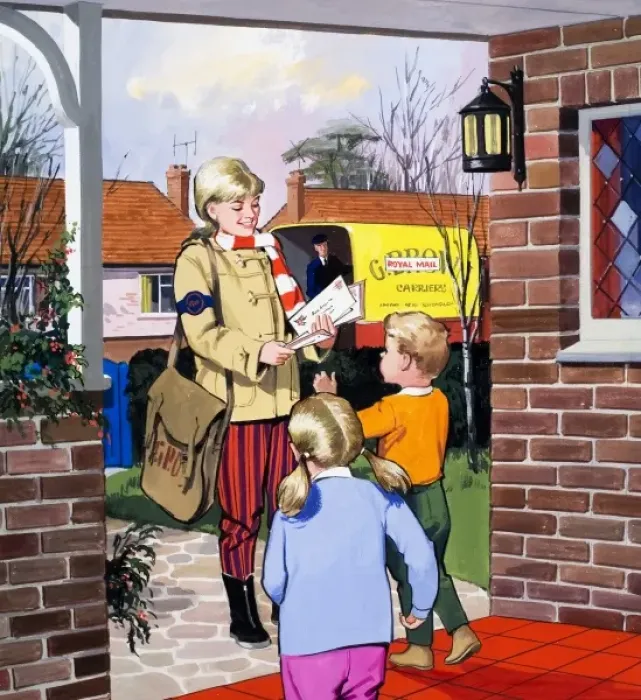 Framed Print : Post Girl delivering letters Framed Print : Post Girl delivering letters