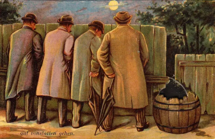 Framed Print : Post-pub scene on a comic German greetings card Framed Print : Post-pub scene on a comic German greetings card