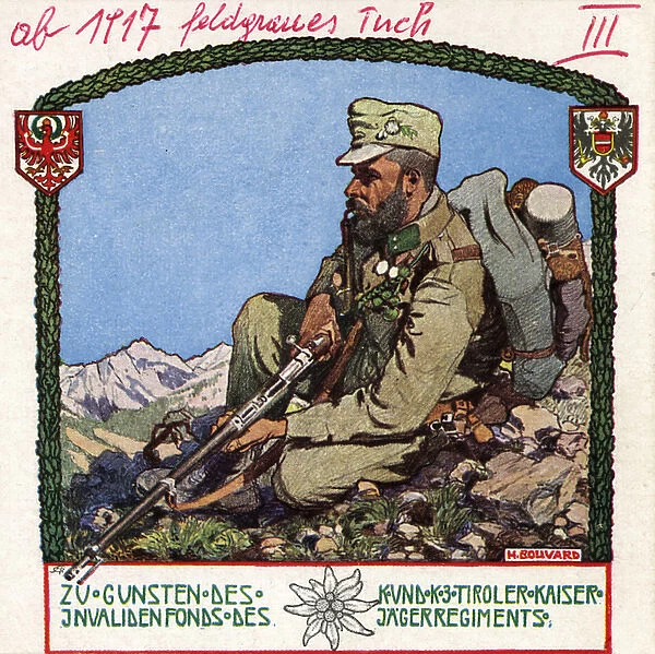 Postcard, Austrian Kaiserjaeger soldier, WW1