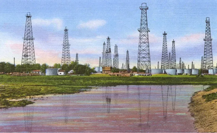 Framed Print : Postcard booklet, oil fields, Dixieland, USA Framed Print : Postcard booklet, oil fields, Dixieland, USA