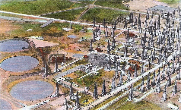 Postcard booklet, Spindletop oil field, Beaumont, Texas, USA