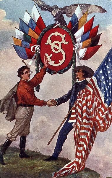 Postcard celebrating Czech - USA relations post-WW1