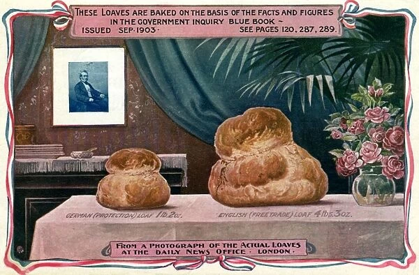Postcard illustrating the merits of Free Trade - Larger Loaf