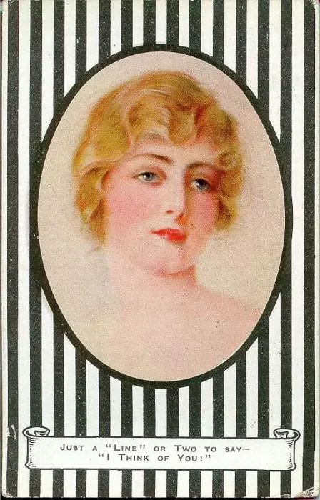Framed Print : Postcard, Just a Line or Two to say I think of you Date: early 20th century Framed Print : Postcard, Just a Line or Two to say I think of you Date: early 20th century