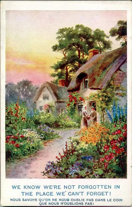 Framed Print : Postcard, Peaceful rural cottage scene Date: early 20th century Framed Print : Postcard, Peaceful rural cottage scene Date: early 20th century