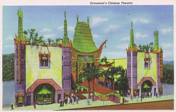 Postcard showing Graumans Chinese Theatre, Hollywood, 1930s