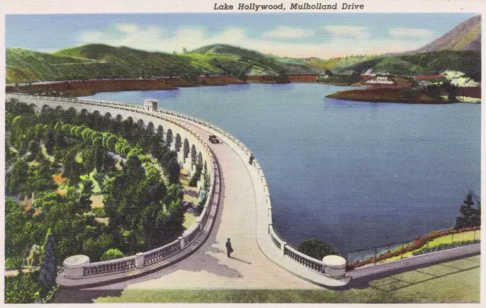 Framed Print : Postcard Showing Lake Hollywood, Mulholland Drive, Hollywood Framed Print : Postcard Showing Lake Hollywood, Mulholland Drive, Hollywood
