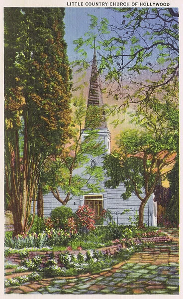 Postcard showing the Little Country Church of Hollywood