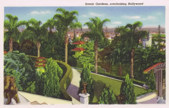 Framed Print : Postcard showing the scenic gardens overlloking Hollywood Framed Print : Postcard showing the scenic gardens overlloking Hollywood