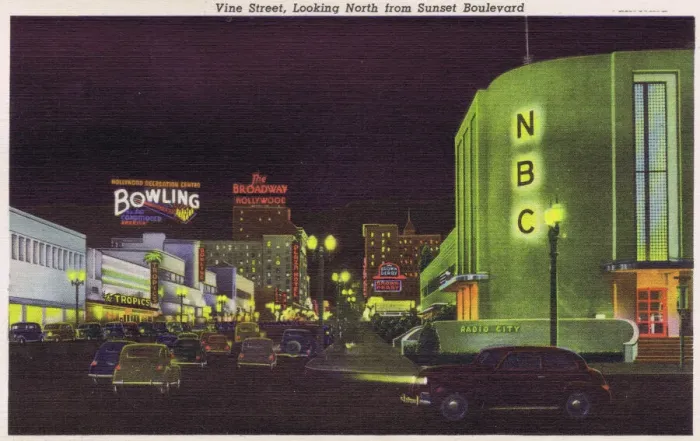 Framed Print : Postcard showing Vine Street at night looking North Framed Print : Postcard showing Vine Street at night looking North