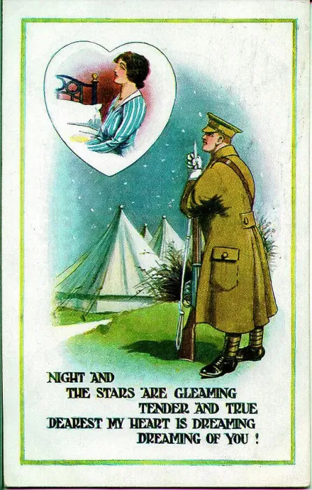 Framed Print : Postcard, Soldier away at the Front dreams of his wife at home. Date: 1914-1918 Framed Print : Postcard, Soldier away at the Front dreams of his wife at home. Date: 1914-1918