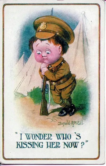 Framed Print : Postcard, Soldier in camp, dreaming of his girl. Date: 1914-1918 Framed Print : Postcard, Soldier in camp, dreaming of his girl. Date: 1914-1918