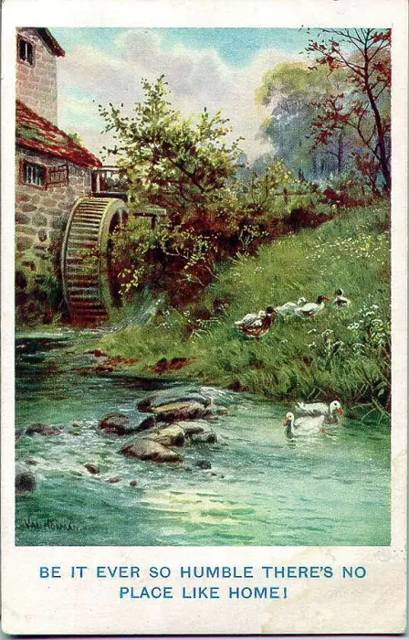 Framed Print : Postcard, Watermill with ducks Date: early 20th century Framed Print : Postcard, Watermill with ducks Date: early 20th century