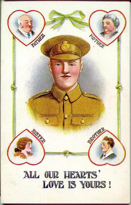 Framed Print : Postcard, Young man in army uniform - All our hearts love is yours! Date: 1914-1918 Framed Print : Postcard, Young man in army uniform - All our hearts love is yours! Date: 1914-1918
