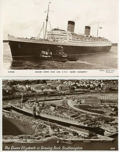 Two postcards, RMS Queen Elizabeth