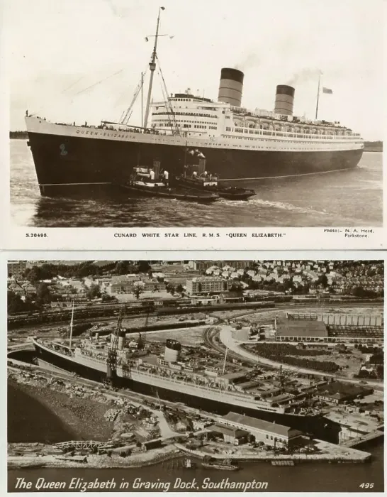 Framed Print : Two postcards, RMS Queen Elizabeth Framed Print : Two postcards, RMS Queen Elizabeth